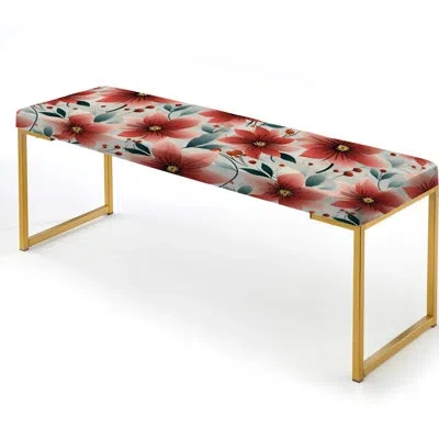 Design Art Red Coastal Harmony Floral Pattern - Floral Upholstered Gold Bench