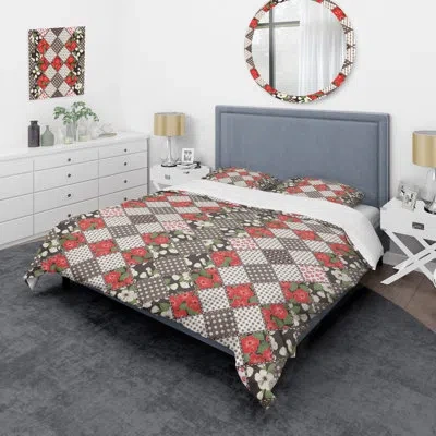 Design Art Red Creative Patchwork - Abstract Duvet Cover Set - Microfiber Polyester In Red,gray