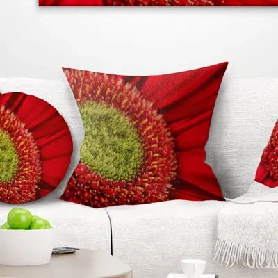Design Art Red Daisy Gerbera Flower Close Up - Floral Printed Pillow