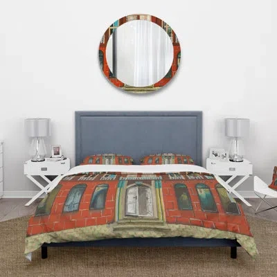 Design Art Red Facade Of Shop In Paris Ii - French Country Duvet Cover Set - Microfiber Polyester In Red,green,yellow