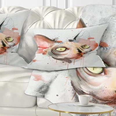 Design Art Red Faced Cat Watercolor Sketch - Animal Printed Throw Pillow