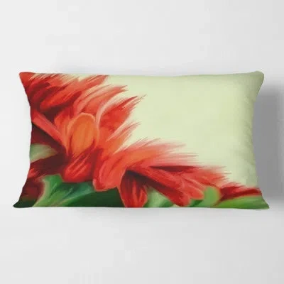 Design Art Red Floral On Green - Traditional Printed Pillow
