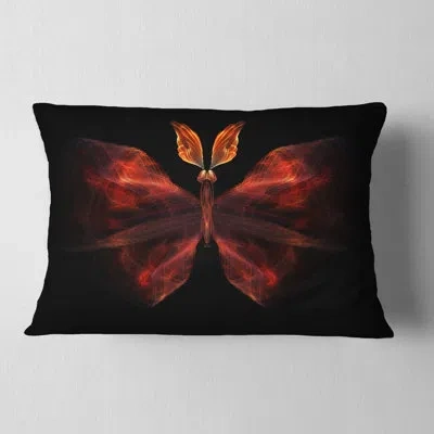 Design Art Red Fractal Butterfly In Dark - Abstract Printed Pillow