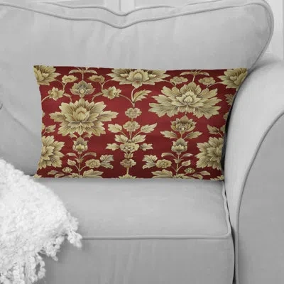 Design Art Red Gold Damask Beauty Ii - Tiles Lumbar Pillow In Red;gold