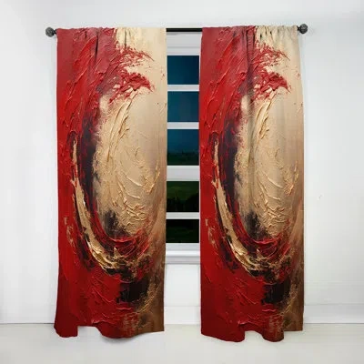 Design Art Red Gold Fusion Spiral I - Abstract Spirals Curtain - Velvet Room Darkening - 1 Panel In Red;gold