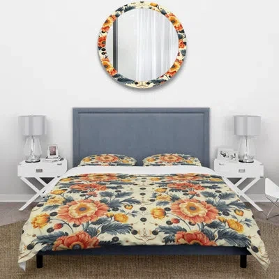 Design Art Red Green Floral Farmhouse Bliss - Floral Farmhouse Duvet Cover Set In Green;red