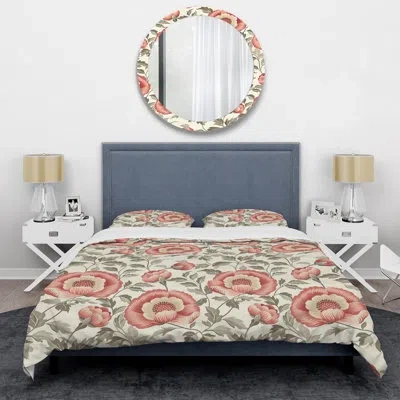 Design Art Red Green Modern Floral Gardens - Modern Duvet Cover Set In Green;red