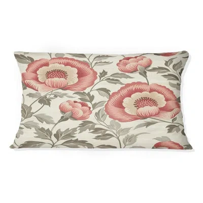 Design Art Red Green Modern Floral Gardens - Modern Lumbar Pillow In Green;red
