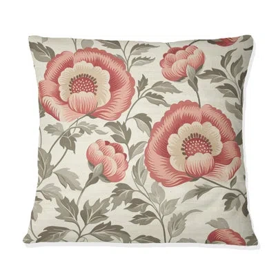 Design Art Red Green Modern Floral Gardens - Modern Throw Pillow In Green;red