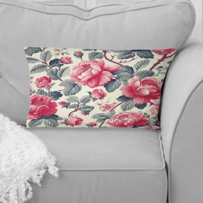Design Art Red Green Traditional Flower Garden - Traditional Lumbar Pillow In Green;red