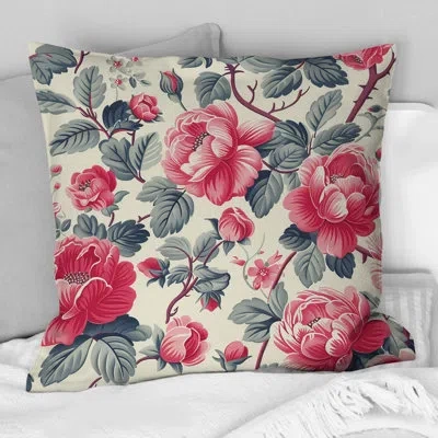 Design Art Red Green Traditional Flower Garden - Traditional Throw Pillow In Green;red