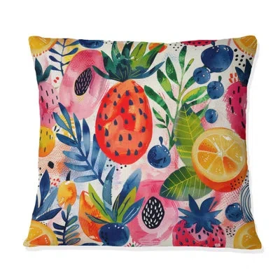 Design Art Red Green Wild Fruits Watercolor Collage - Floral Throw Pillow In Green;red