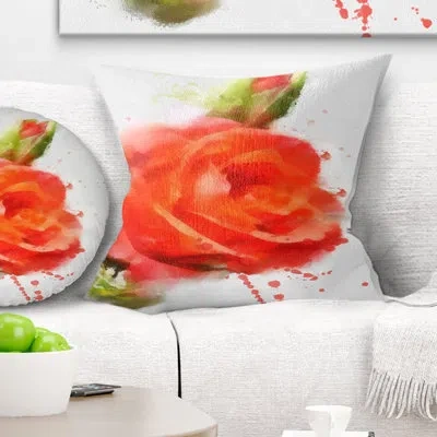Design Art Red Hand Drawn Rose Sketch - Floral Printed Pillow
