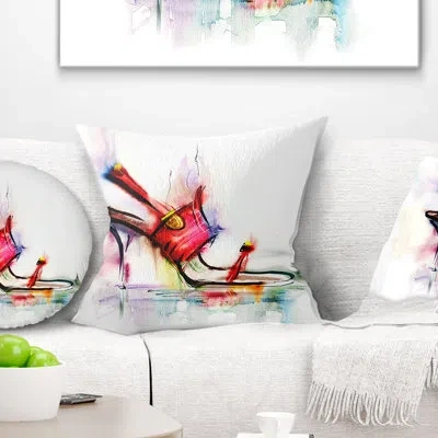 Design Art Red High Heel Shoe - Street Art Printed Pillow In Black;red