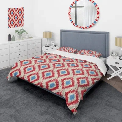 Design Art Red Ikat Pattern - Patterned Duvet Cover Set In Red,blue