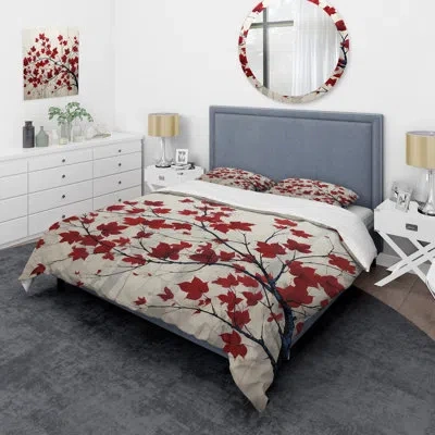 Design Art Red Leaves Scarlet Simplicity - Leaves Duvet Cover Set