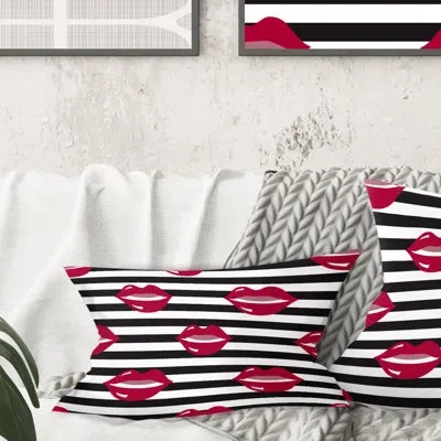 Design Art Red Lips Fashion Pattern - Mid-century Modern Printed Throw Pillow