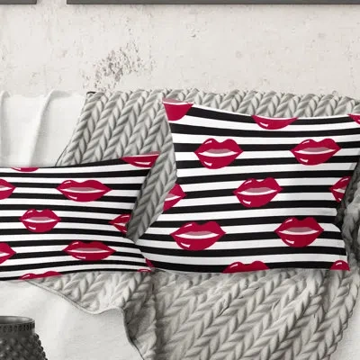 Design Art Red Lips Fashion Pattern - Mid-century Modernprinted Throw Pillow In Red;red