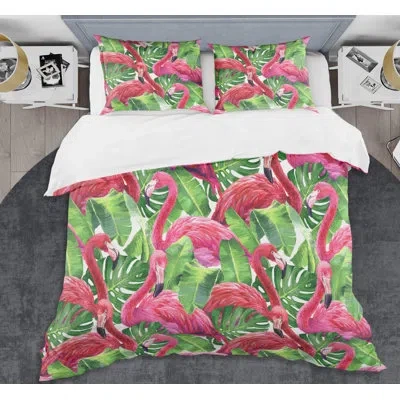 Design Art Red Microfiber Coastal Duvet Cover Set