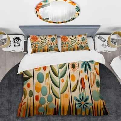 Design Art Red Mid Century Mod Nature - Abstract Midcentury Duvet Cover Set