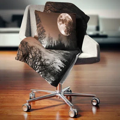 Design Art Red Moon Rise Over Dark Trees - Landscape Printed Pillow