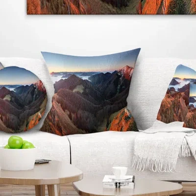 Design Art Red Mountain Sunset Panorama - Landscape Printed Pillow