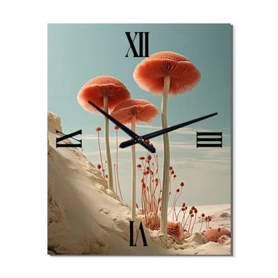 Design Art Red Mushrooms Serenity By The Beach - Mushroom Big Kitchen Wall Clock