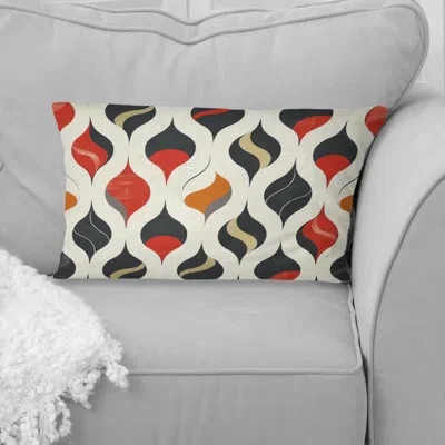 Design Art Red Ogee Print - Midcentury Lumbar Pillow In Red;beige