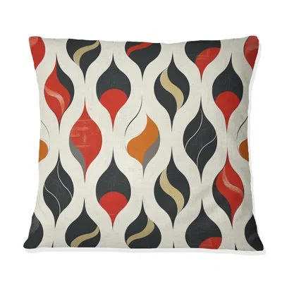 Design Art Red Ogee Print - Midcentury Throw Pillow In Red;beige