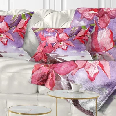 Design Art Red Orchid With Sea - Floral Printed Throw Pillow