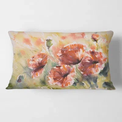 Design Art Red Poppy On A Field - Traditional Printed Pillow