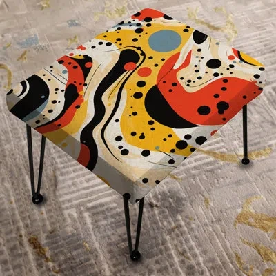 Design Art Red Poupart Lichtenstein's Harmony - Abstract Rectangle Ottoman In Red;yellow