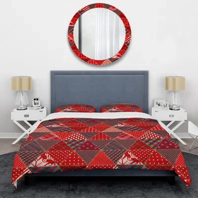 Design Art Red Quilting Patchwork - Patterned Duvet Cover Set In Red,brown