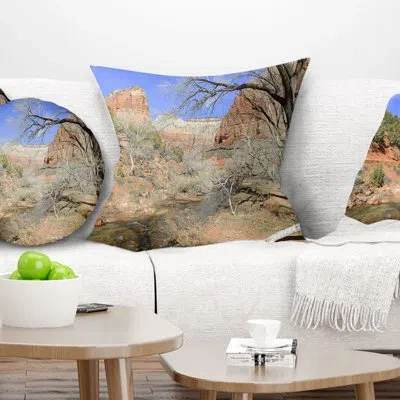 Design Art Red Rock Mountain In Zion Park - Landscape Printed Pillow