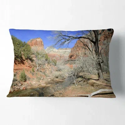 Design Art Red Rock Mountain In Zion Park - Landscape Printed Throw Pillow