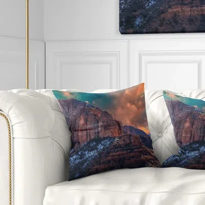 Design Art Red Rock Under Sunrise Sky - Landscape Printed Pillow