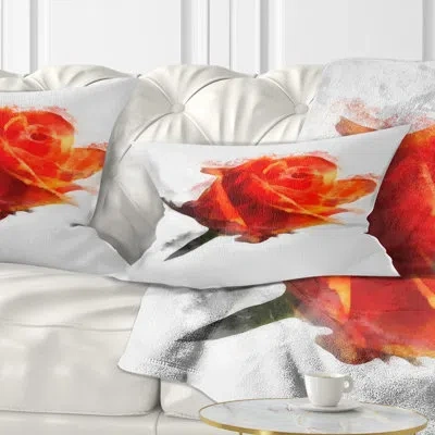 Design Art Red Rose Drawing With Watercolor - Floral Printed Throw Pillow
