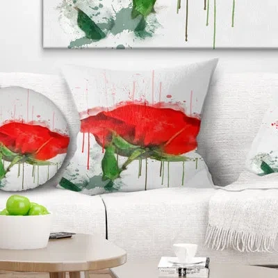 Design Art Red Rose Hand Drawn - Floral Printed Pillow