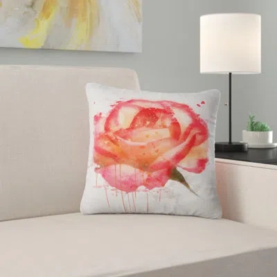 Design Art Red Rose Hand Drawn With Splashes - Floral Printed Pillow