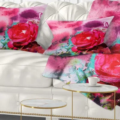 Design Art Red Rose On Abstract Paper - Floral Printed Throw Pillow