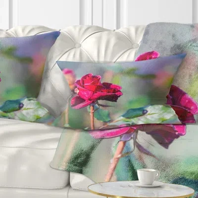 Design Art Red Rose On Blurred Background - Floral Printed Pillow