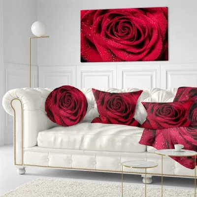 Design Art Red Rose Petals With Rain Droplets - Floral Printed Pillow