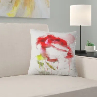 Design Art Red Rose Sketch With Red Splashes - Floral Printed Pillow