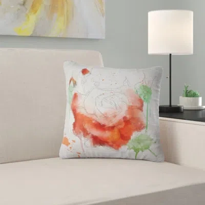 Design Art Red Rose Watercolor - Floral Printed Pillow