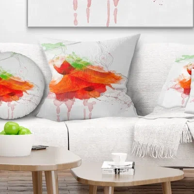 Design Art Red Rose Watercolor - Floral Printed Pillow