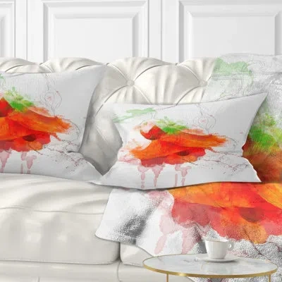 Design Art Red Rose Watercolor - Floral Printed Throw Pillow