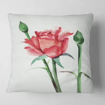 Design Art Red Rose With Buds - Traditional Printed Throw Pillow