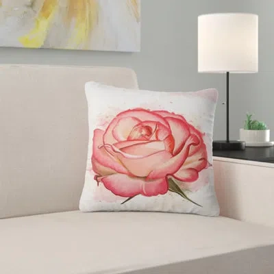 Design Art Red Rose With Splashes - Floral Printed Pillow