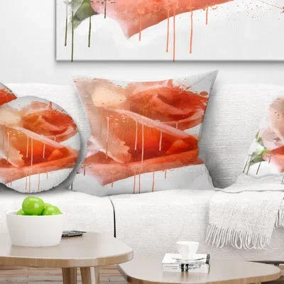 Design Art Red Rose With Splashes - Floral Printed Pillow