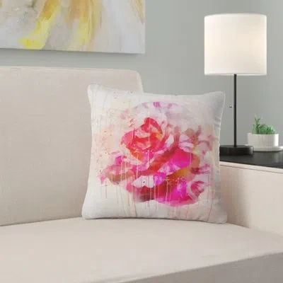 Design Art Red Rose With Watercolor Splashes - Floral Printed Pillow